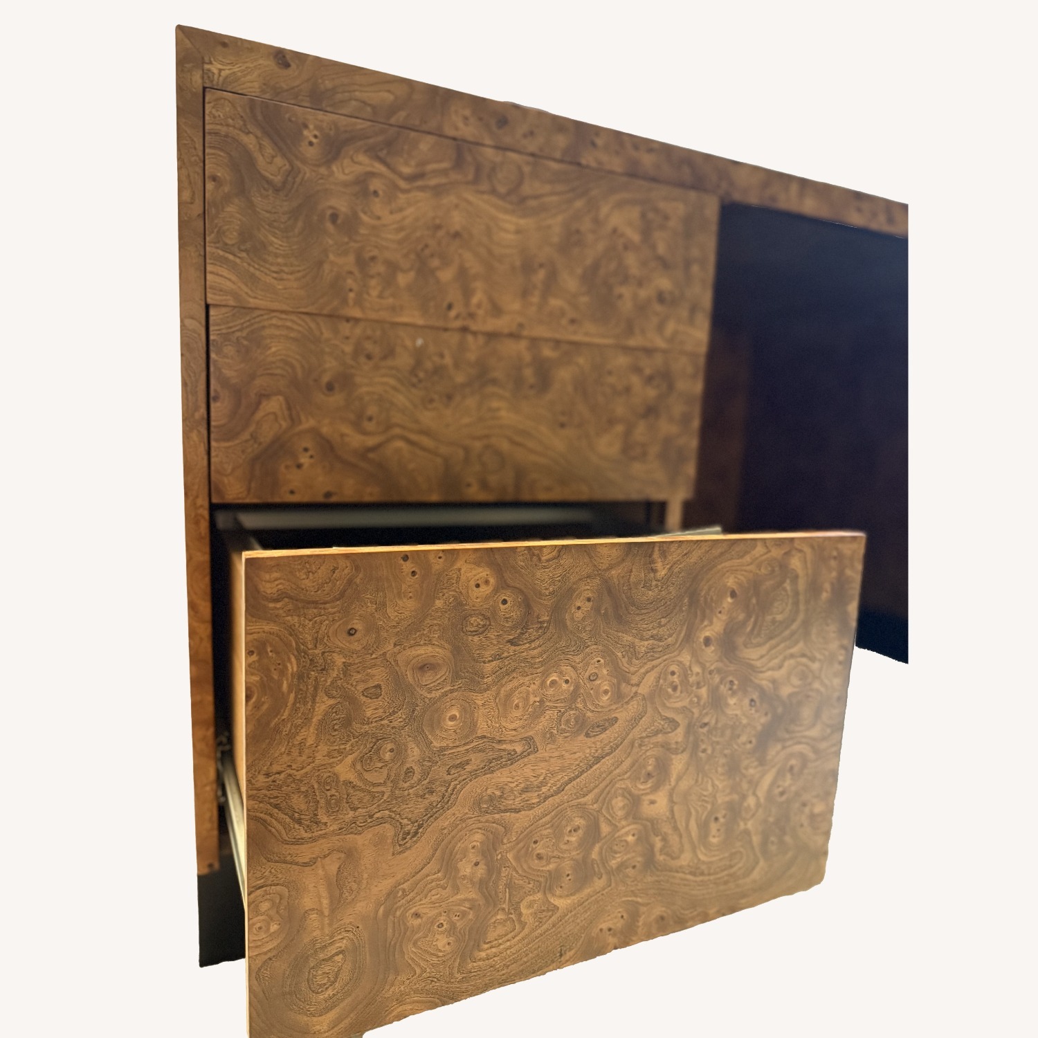 Milo Baughman Style Burlwood Executive Desk - image-5