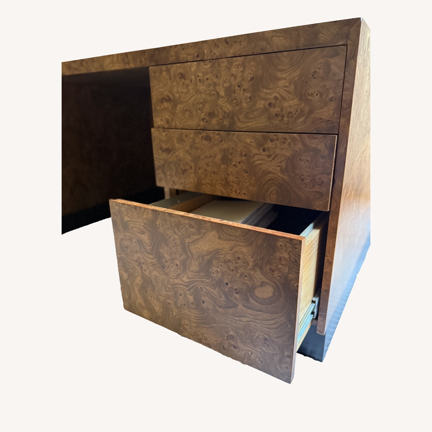 Milo Baughman Style Burlwood Executive Desk - image-2