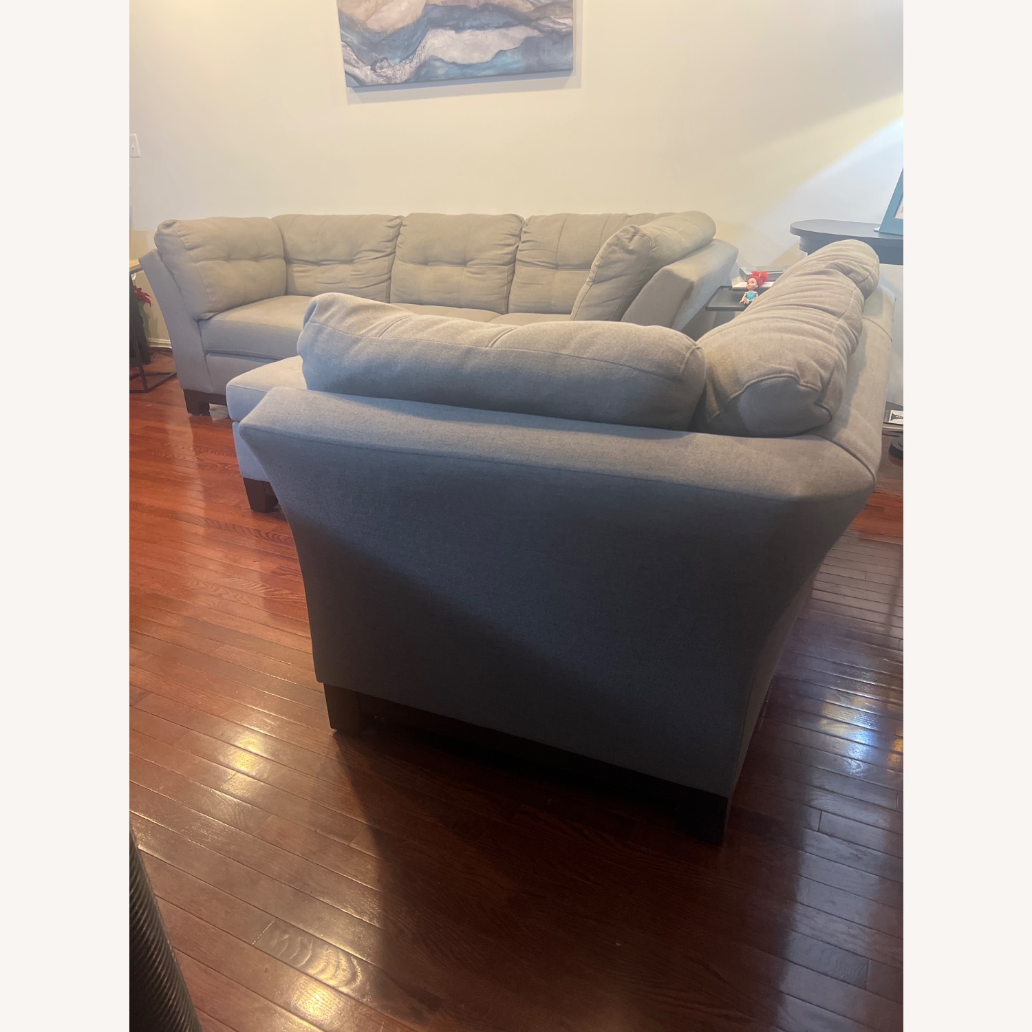 Medium grey two piece sectional with ottoman.   - image-4