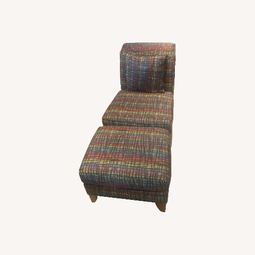 Used 2pc Bold Pattern Armless Chair W Ottoman for sale on AptDeco