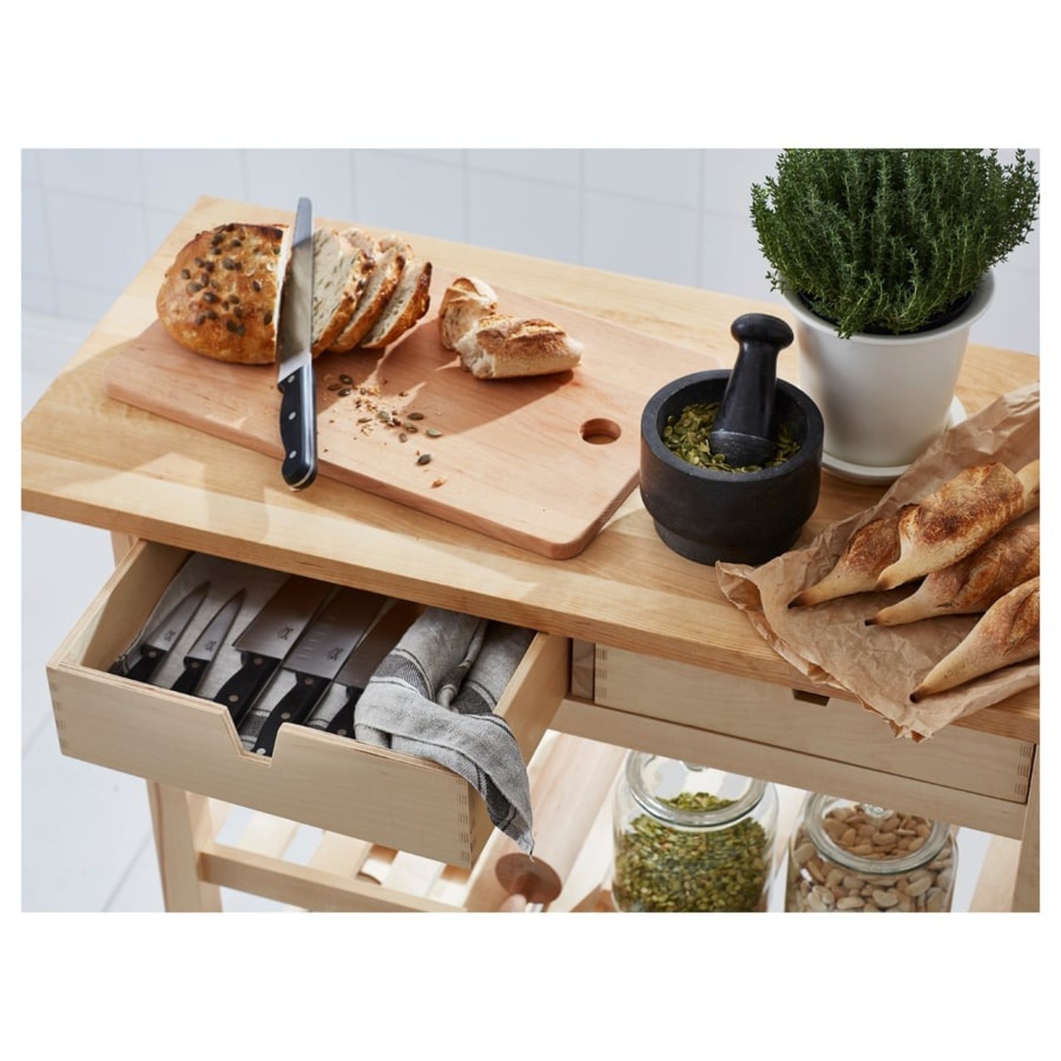 IKEA FÖRHÖJA Kitchen Cart, Birch, 39 3/8x16 7/8 " - image-2