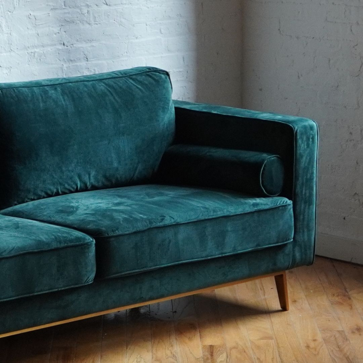 Mid Century Modern Sofa - Green Velvet - image-1