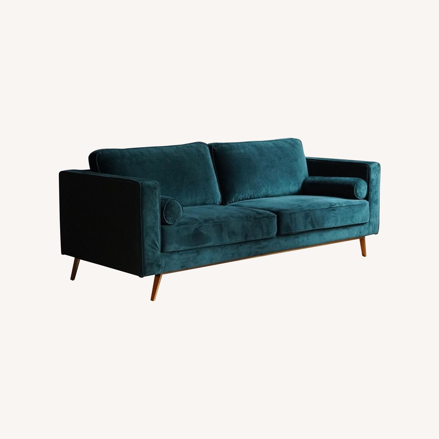 Mid Century Modern Sofa - Green Velvet - image-4