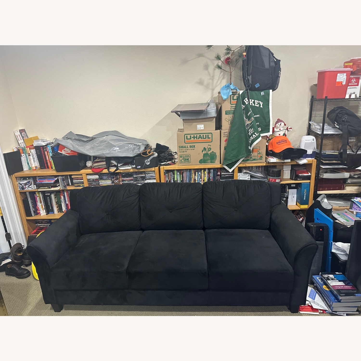 Black Flared Arm Rectangle 3-Seater Sofa - image-1