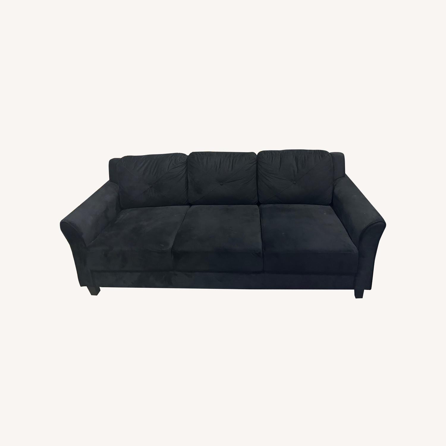 Black Flared Arm Rectangle 3-Seater Sofa - image-0
