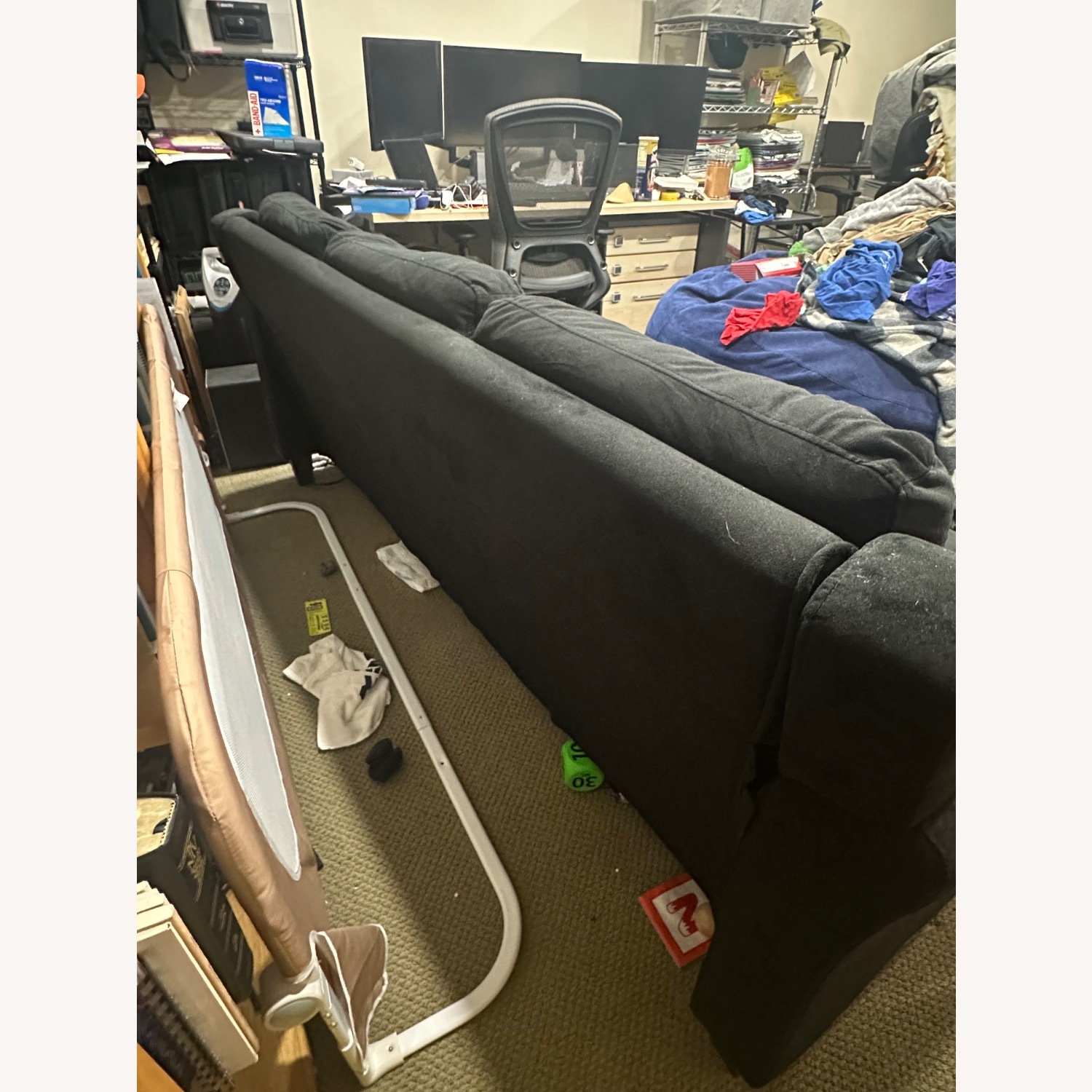 Black Flared Arm Rectangle 3-Seater Sofa - image-9