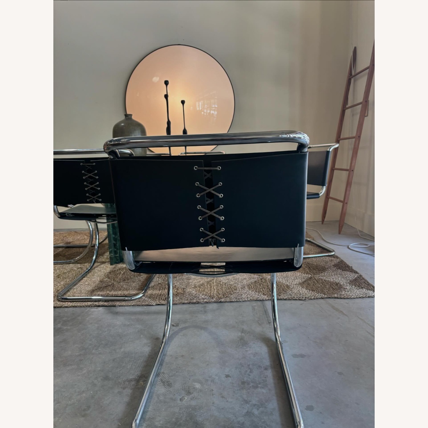 Mid Century S6 Leather Chrome Dining Chairs - image-2