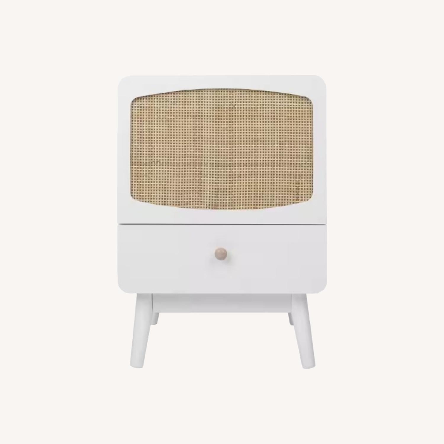 2 White Linen Cabinet with Rattan Door and Drawer - image-0