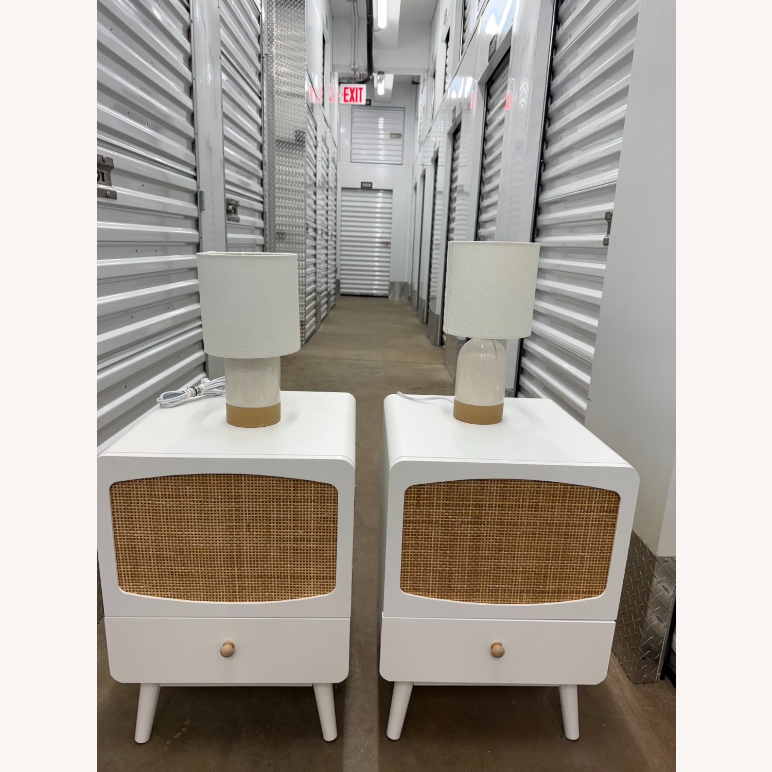 2 White Linen Cabinet with Rattan Door and Drawer - image-3