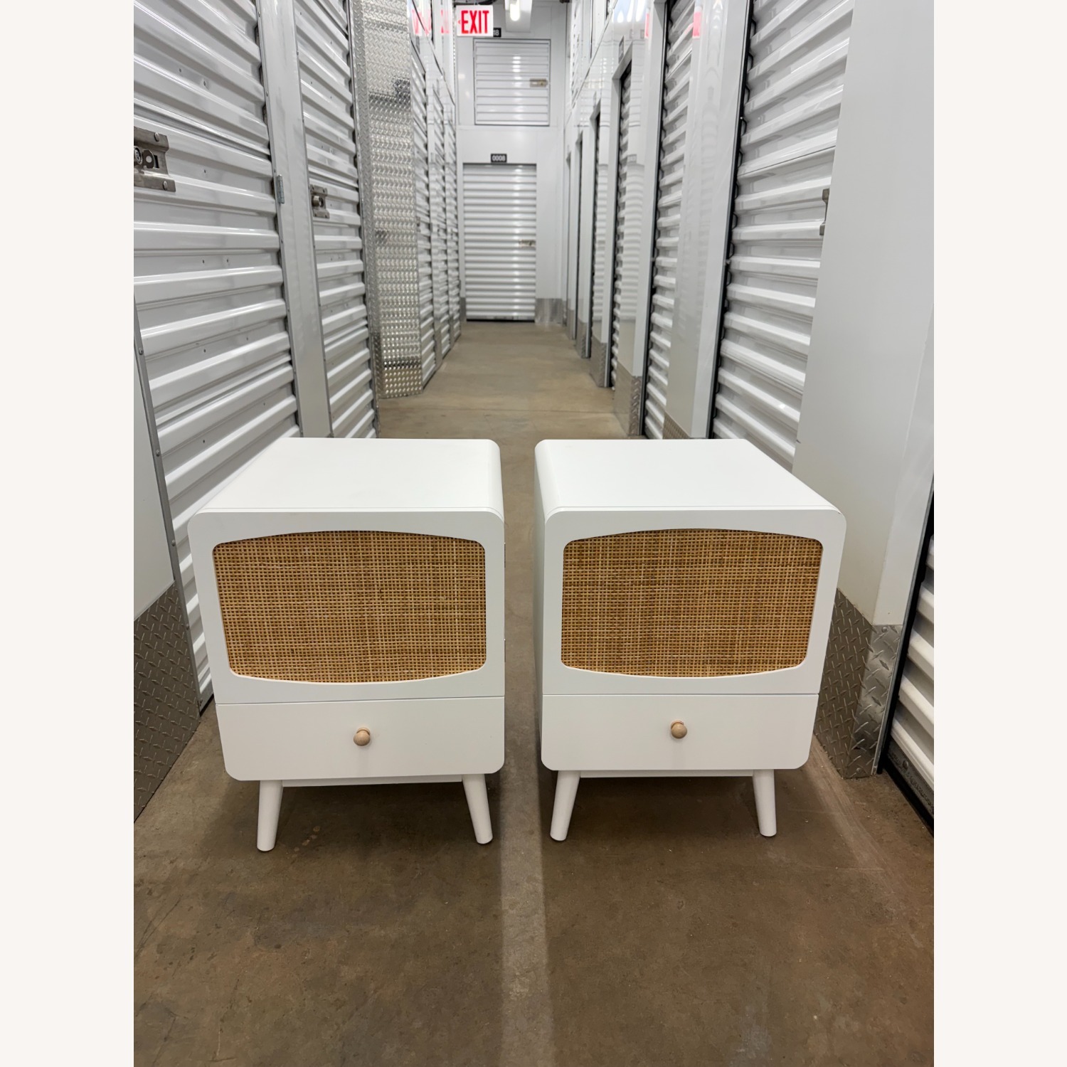 2 White Linen Cabinet with Rattan Door and Drawer - image-1
