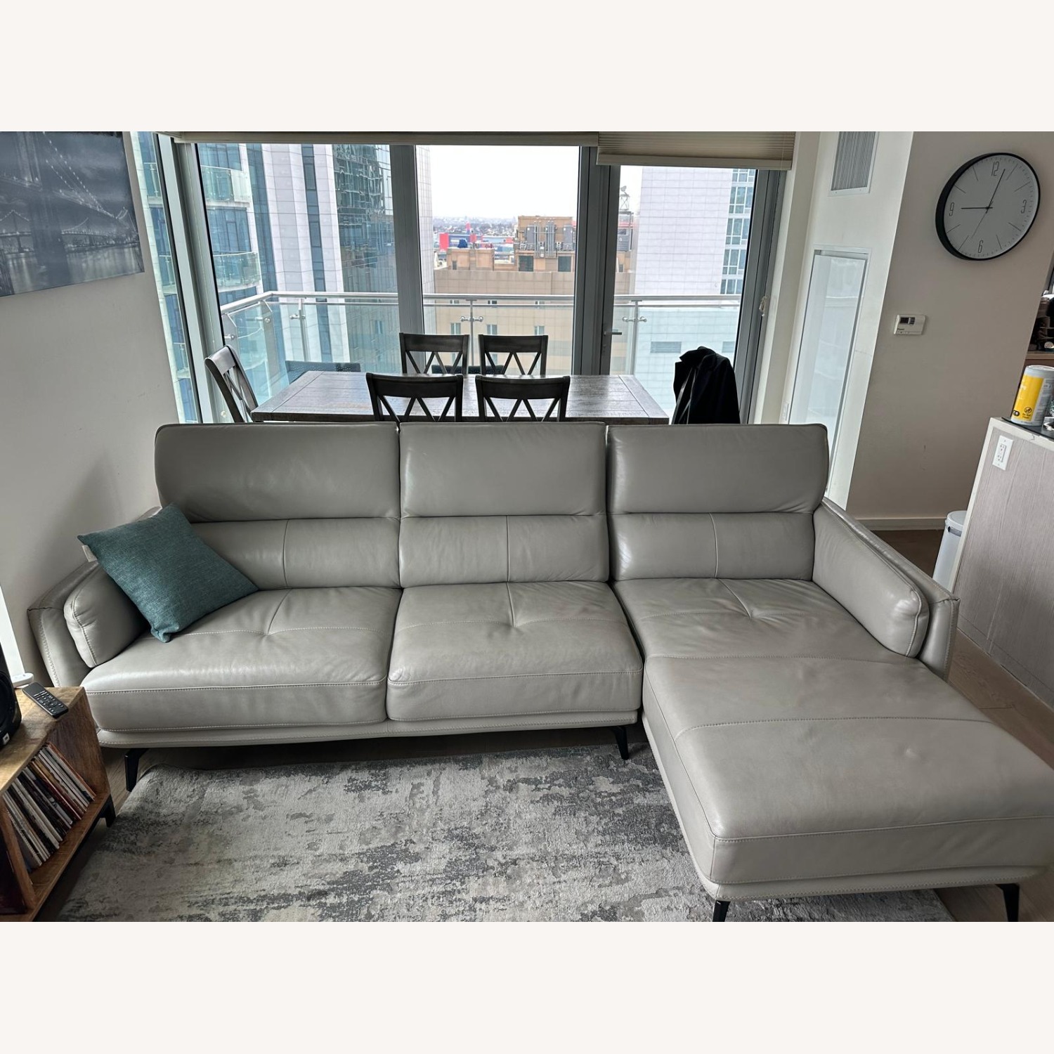 Gray Leather Sectional with Chaise - image-7