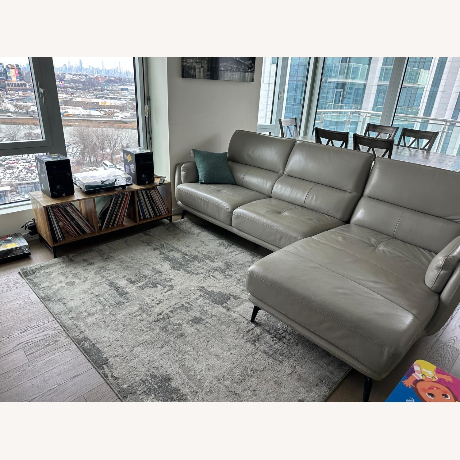 Gray Leather Sectional with Chaise - image-2
