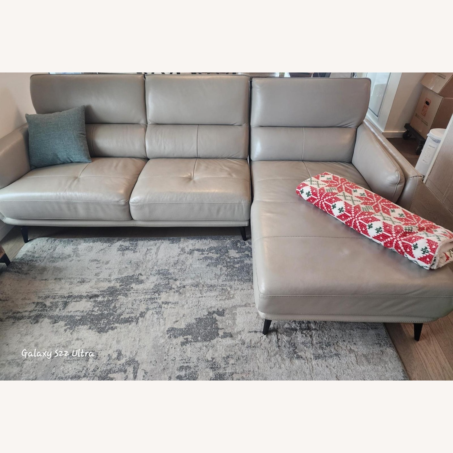 Gray Leather Sectional with Chaise - image-4