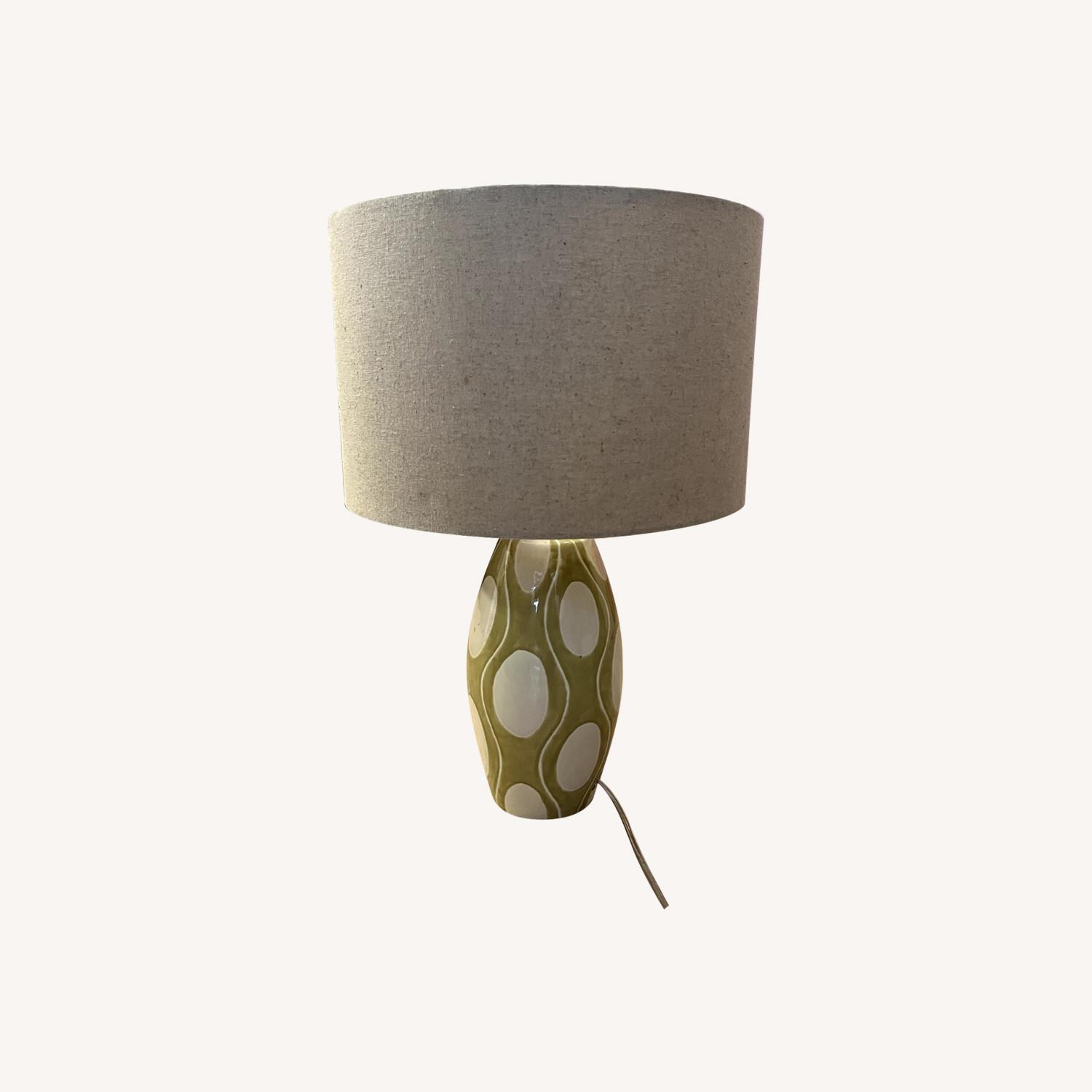 Green and Cream Ceramic Lamp With Shade - image-0