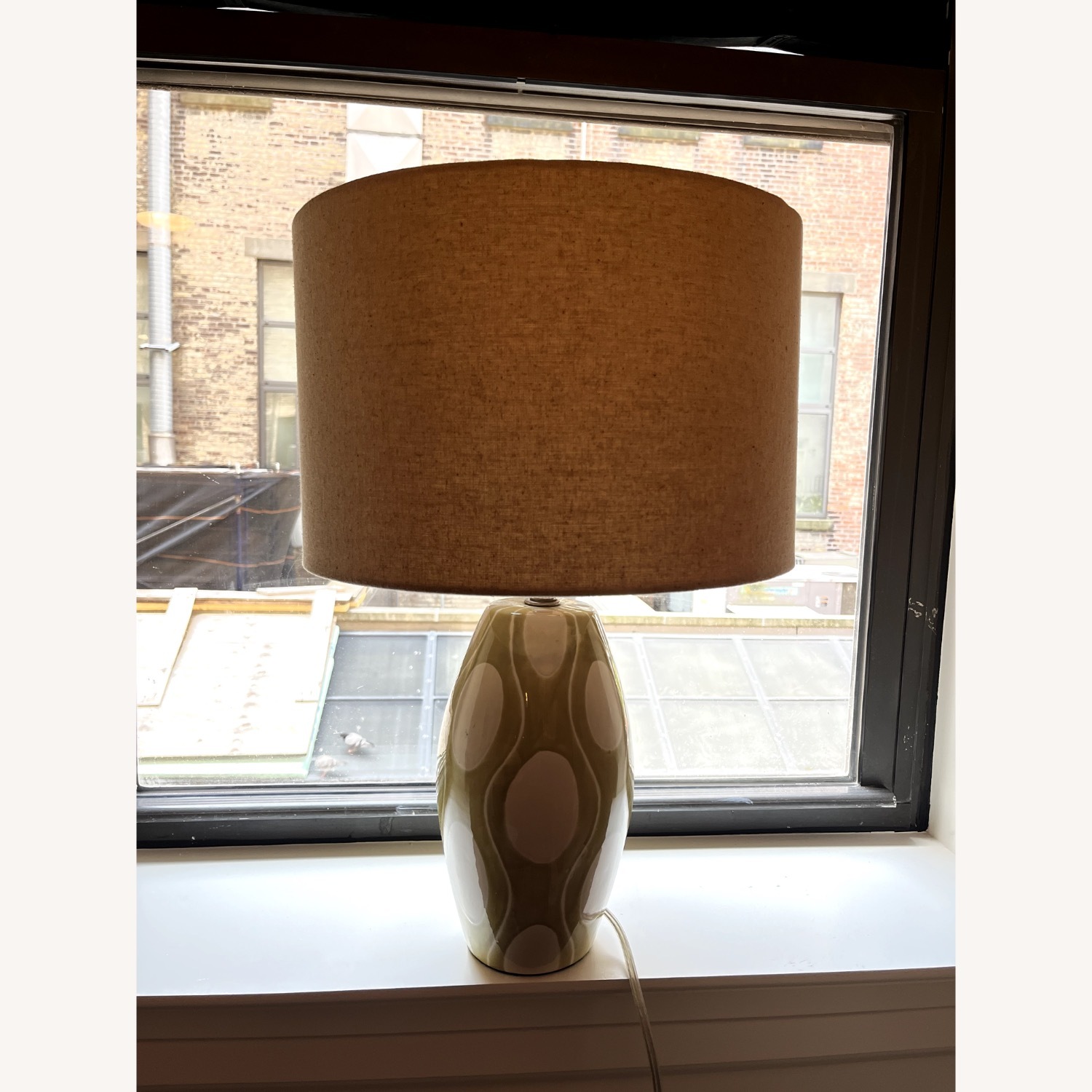 Green and Cream Ceramic Lamp With Shade - image-5