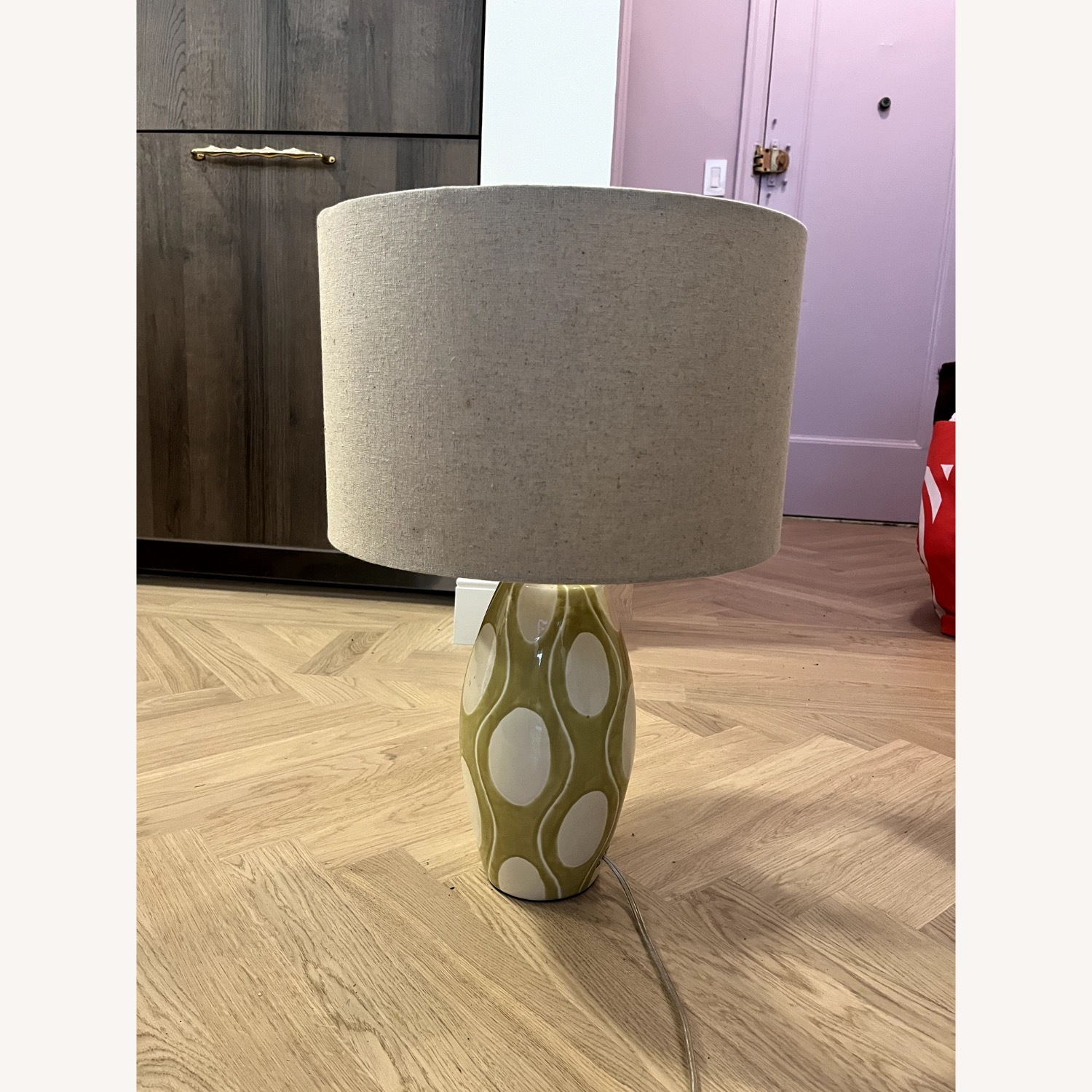 Green and Cream Ceramic Lamp With Shade - image-3