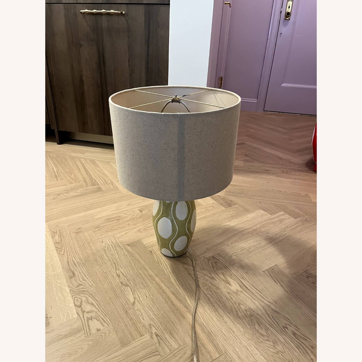 Green and Cream Ceramic Lamp With Shade - image-4