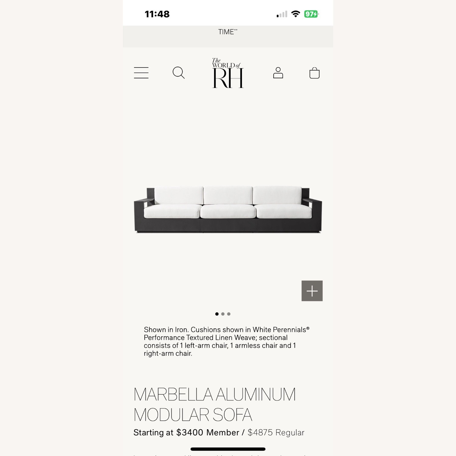 Restoration Hardware Marbella Aluminum Sofa - image-1