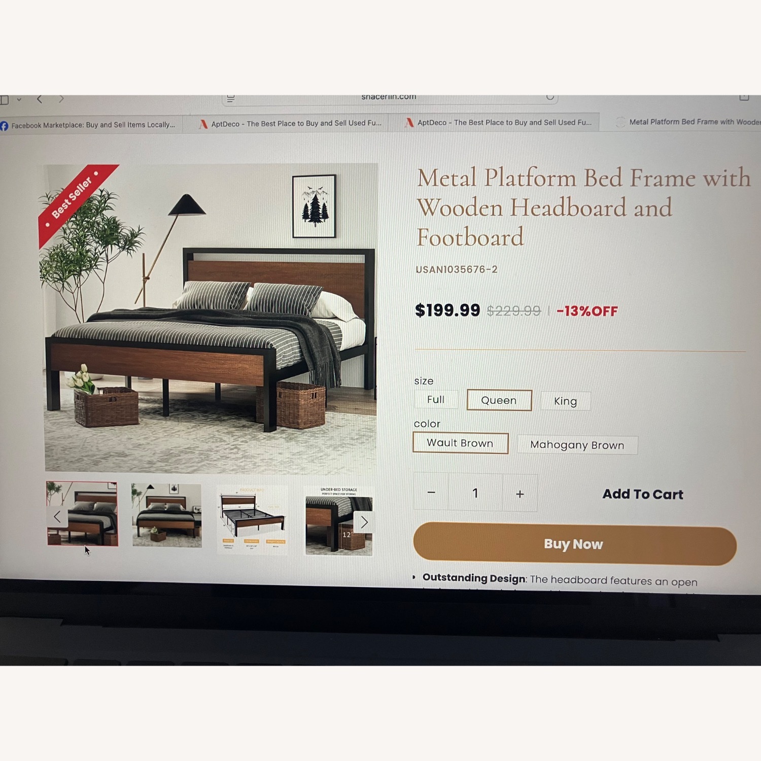 Queen Metal Platform Bed Frame - image-1