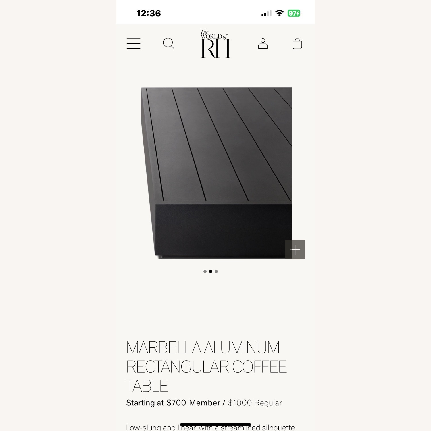 Restoration Hardware Marbella Aluminum Coffee Table - image-1