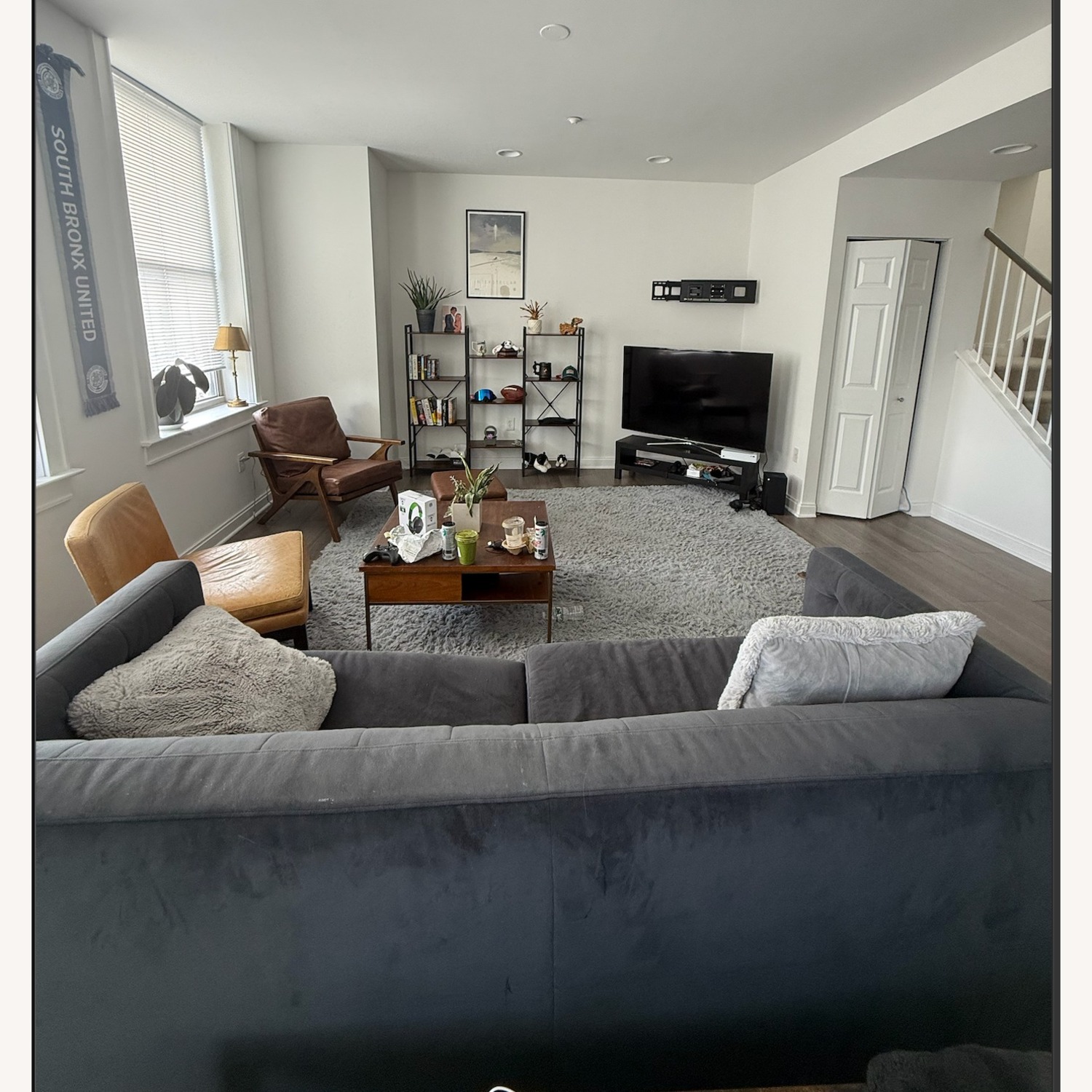 West Elm Luxury Navy 72 inch Sofa - image-3