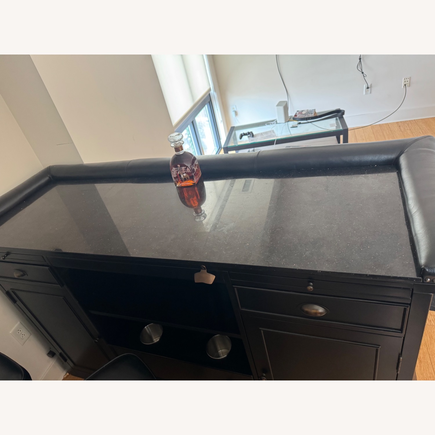 Marble Top and Leather Nail Embroidered Home Bar - image-1