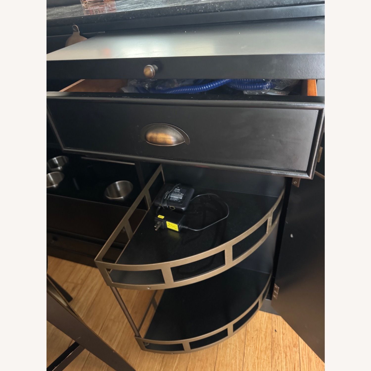 Marble Top and Leather Nail Embroidered Home Bar - image-4