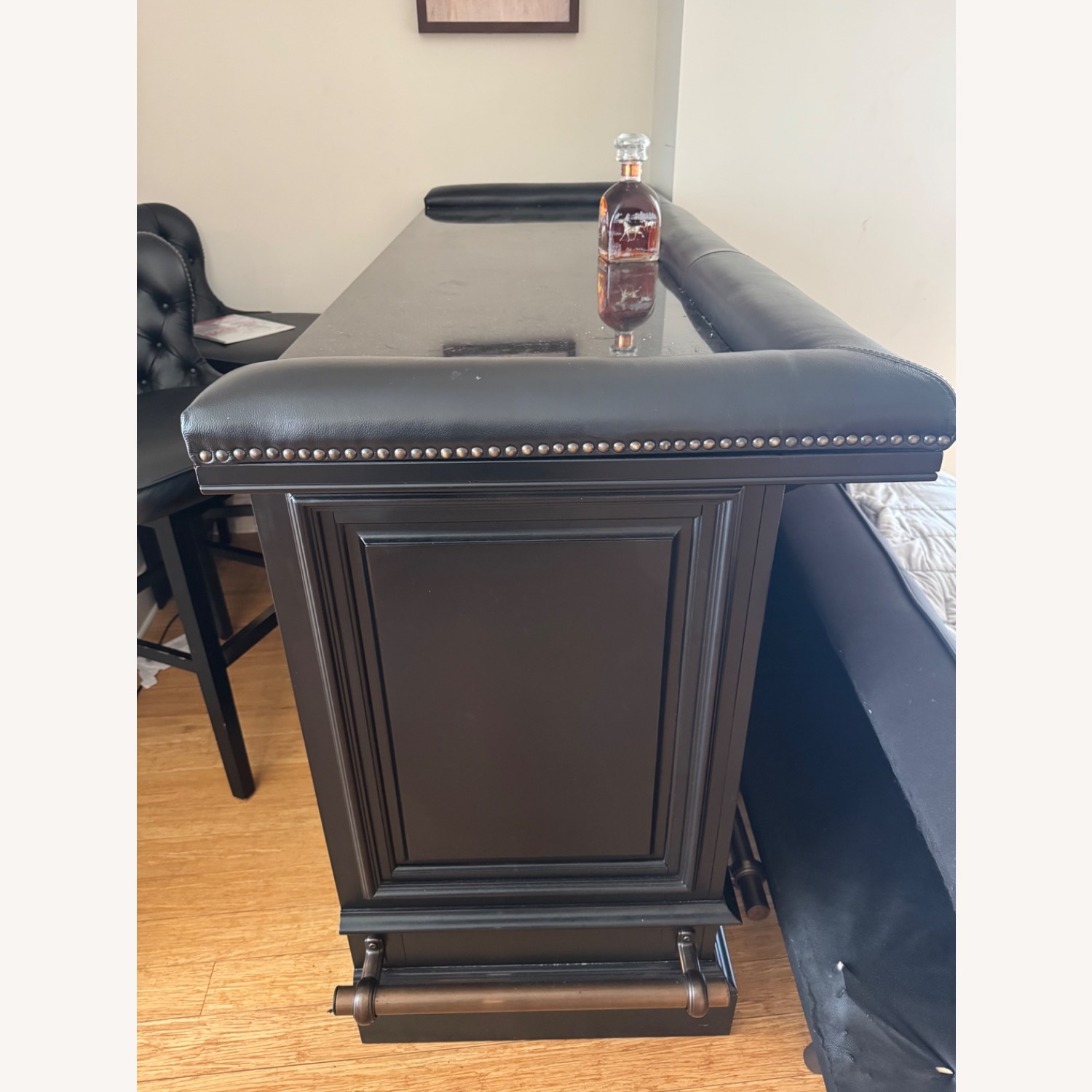 Marble Top and Leather Nail Embroidered Home Bar - image-2