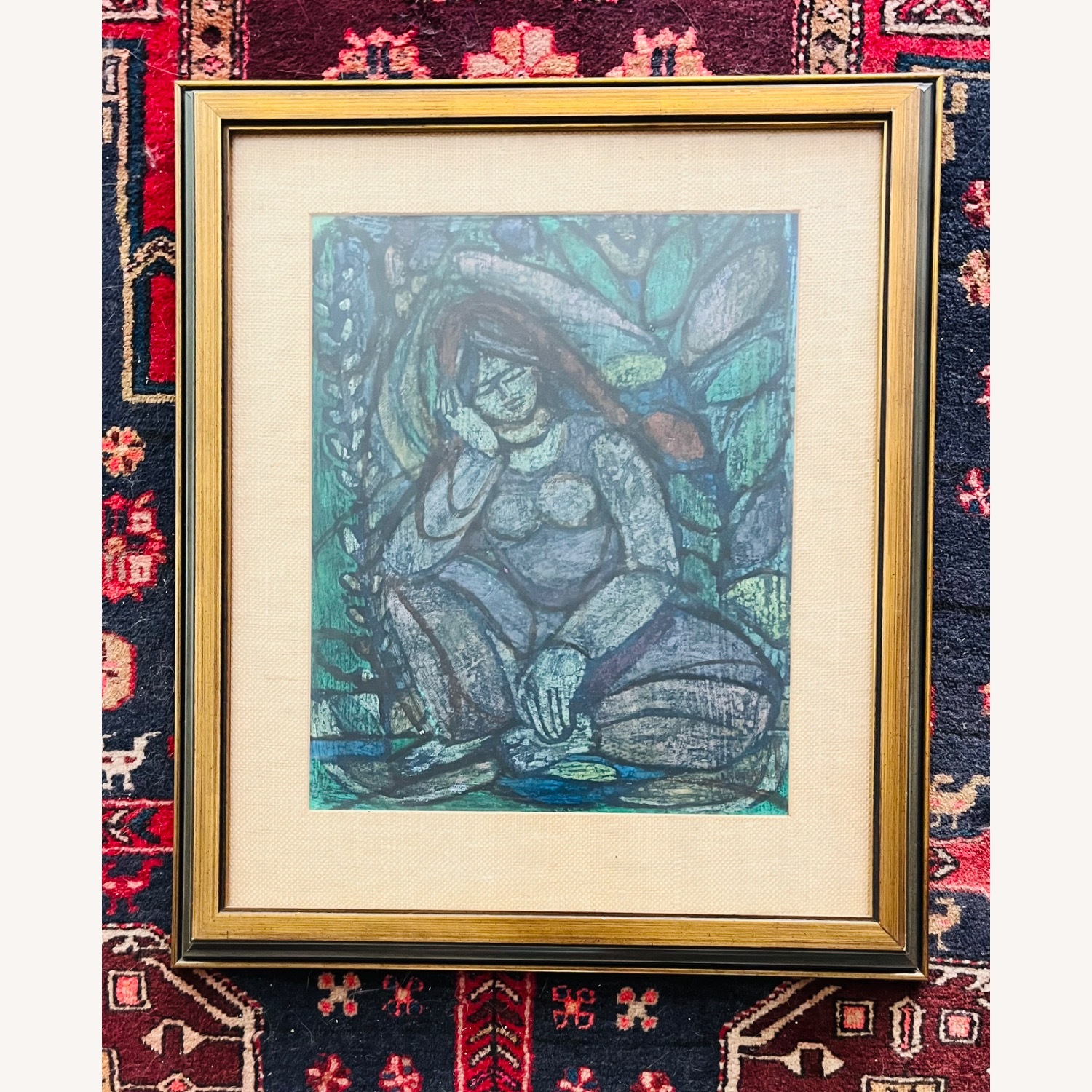 Vintage Fauvist Framed Print "Woman in Blue" - image-1