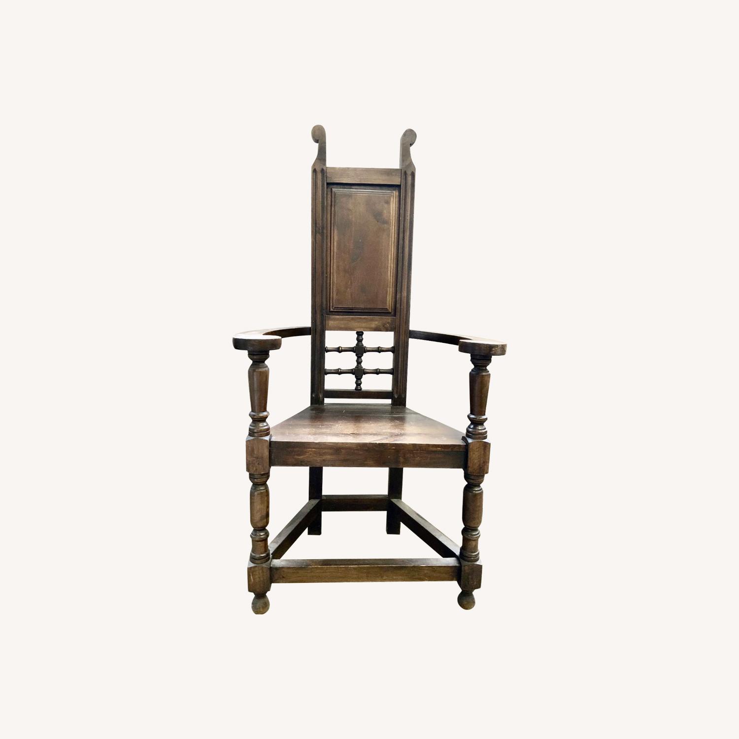 Antique Arts and Crafts Oak High Back Arm Chair - image-0
