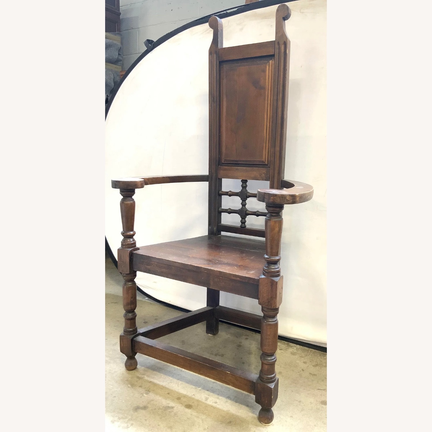 Antique Arts and Crafts Oak High Back Arm Chair - image-3