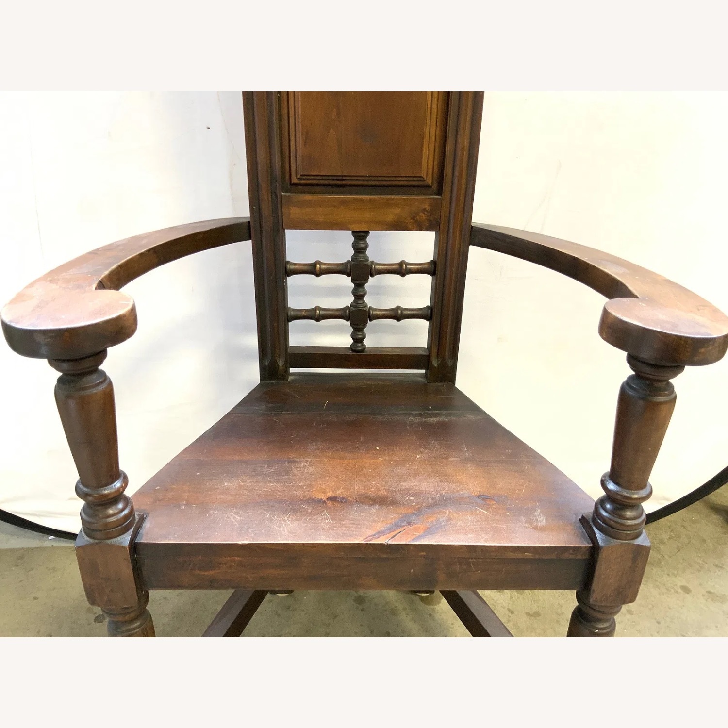 Antique Arts and Crafts Oak High Back Arm Chair - image-2