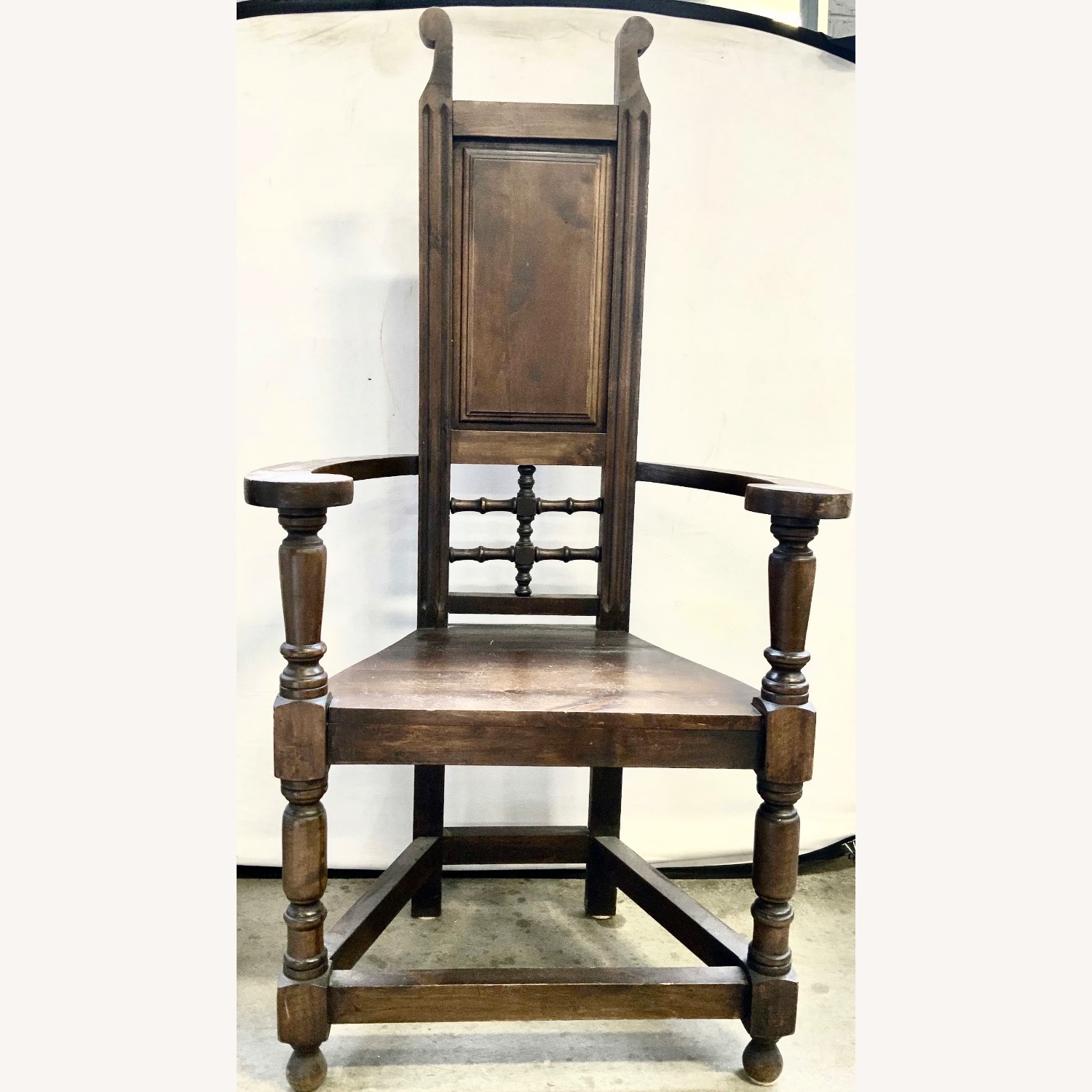 Antique Arts and Crafts Oak High Back Arm Chair - image-4
