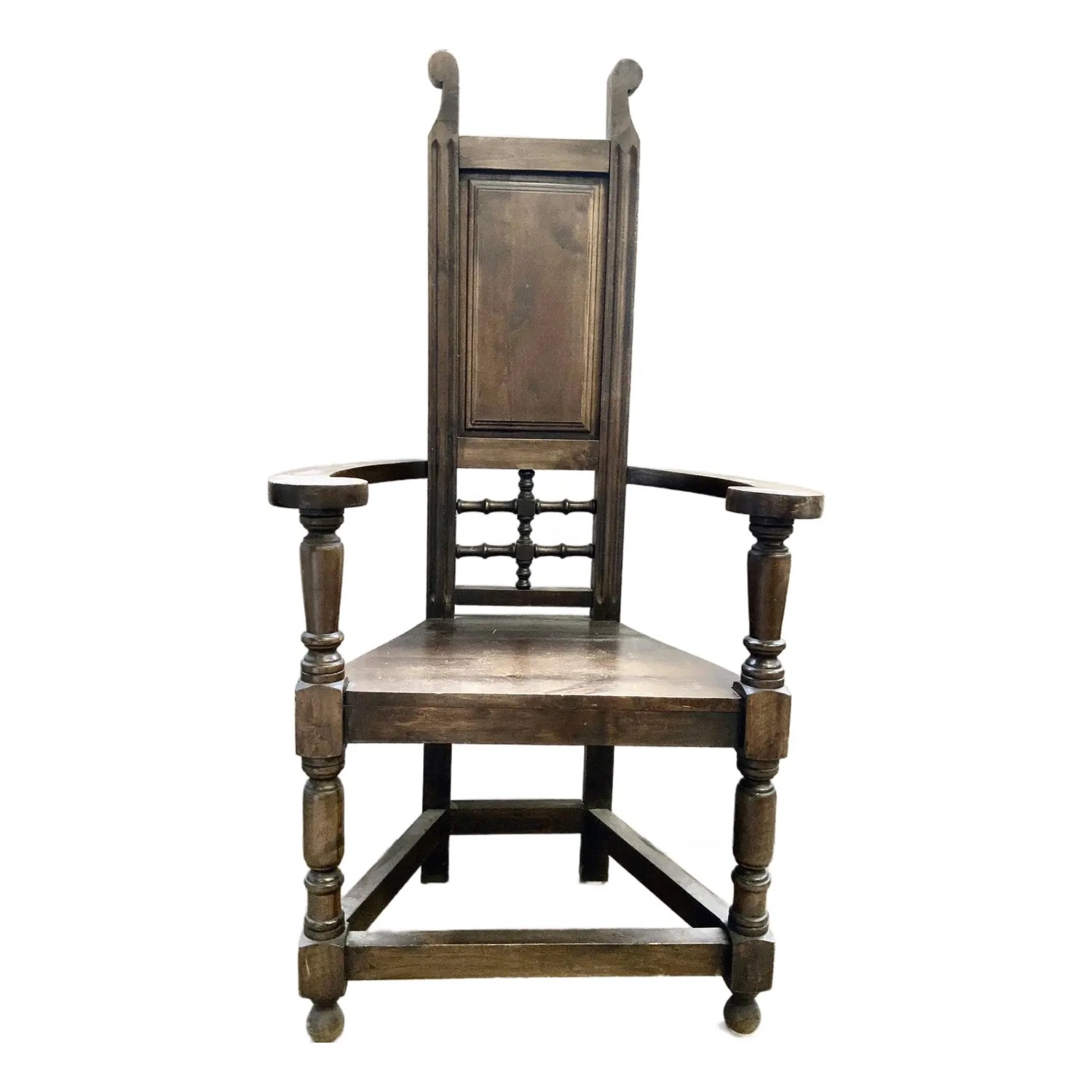 Antique Arts and Crafts Oak High Back Arm Chair - image-9
