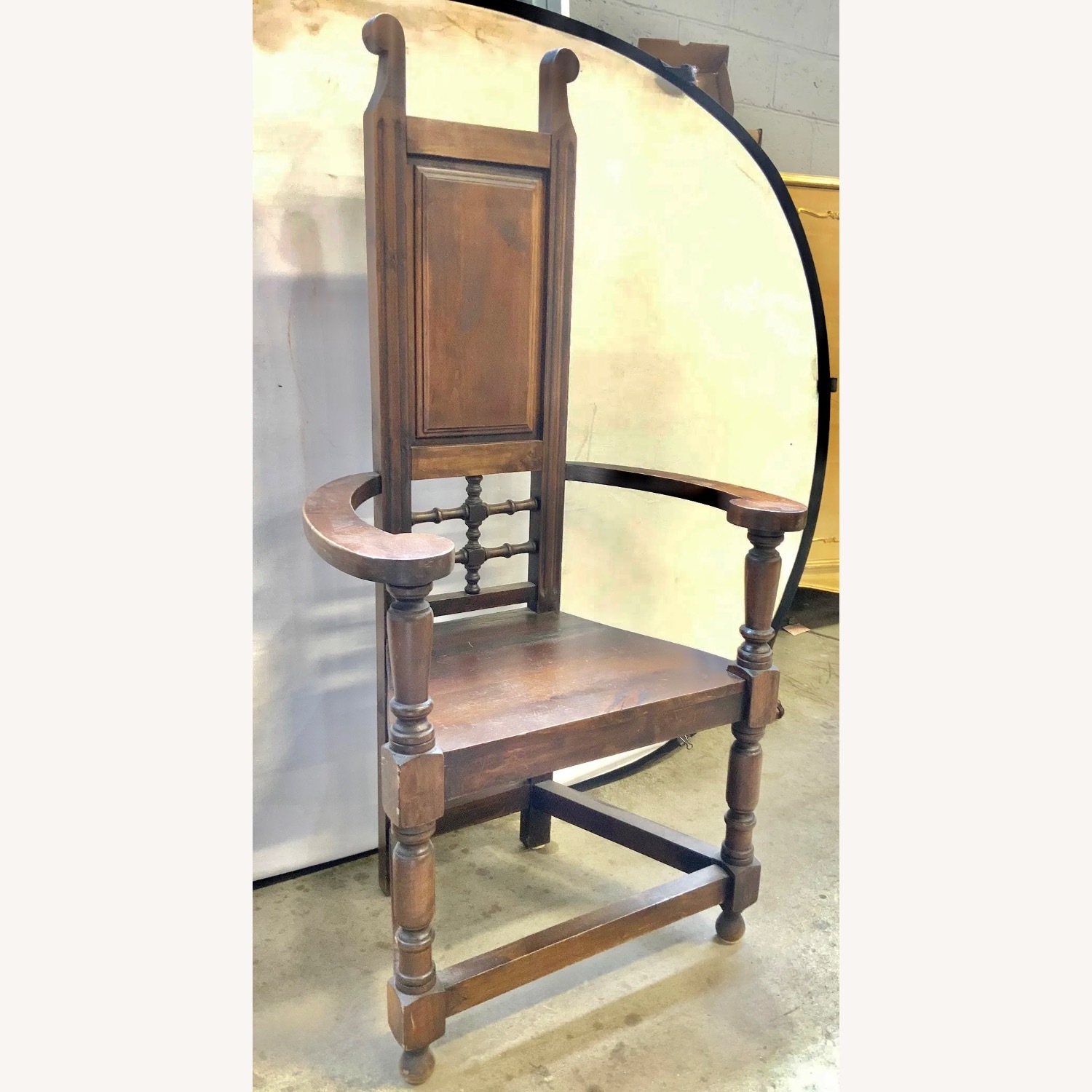 Antique Arts and Crafts Oak High Back Arm Chair - image-1