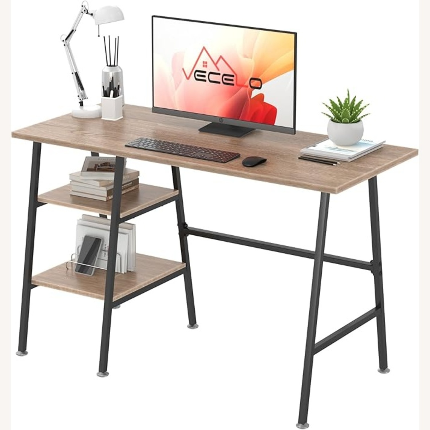 43 Inch Writing Desk with 2 Tier Storage Shelves - image-4