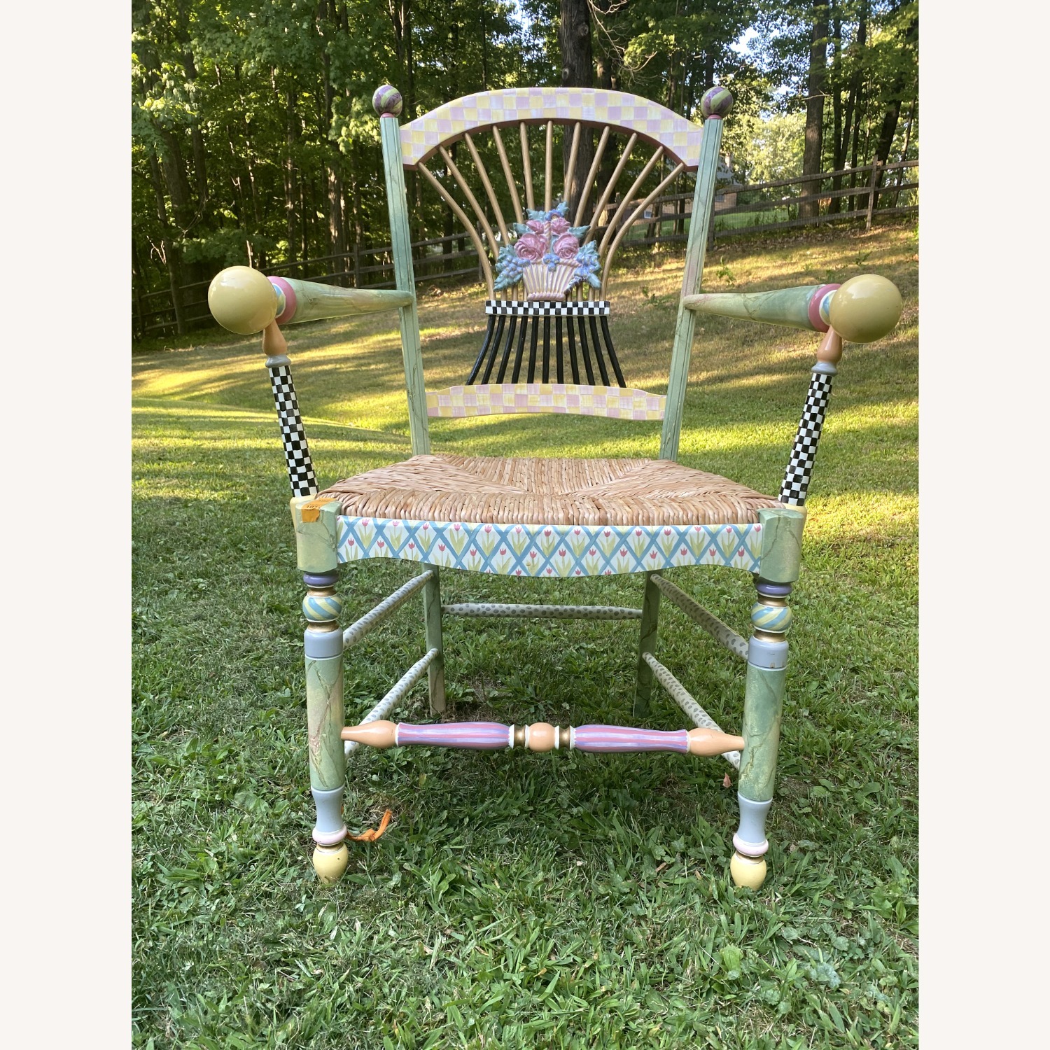 MacKenzie Childs Light Flower Basket Arm Chair - image-1