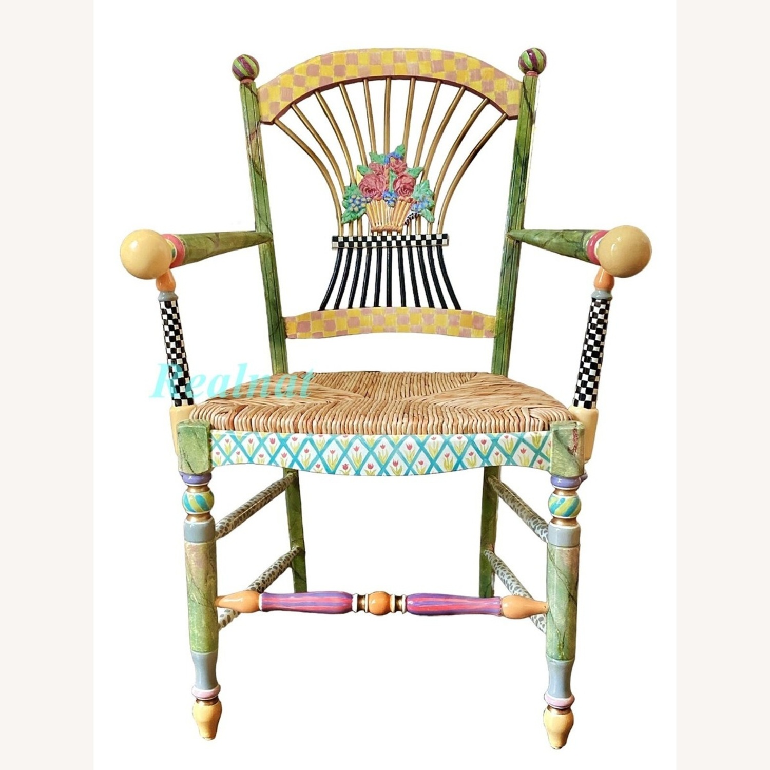 MacKenzie Childs Light Flower Basket Arm Chair - image-9