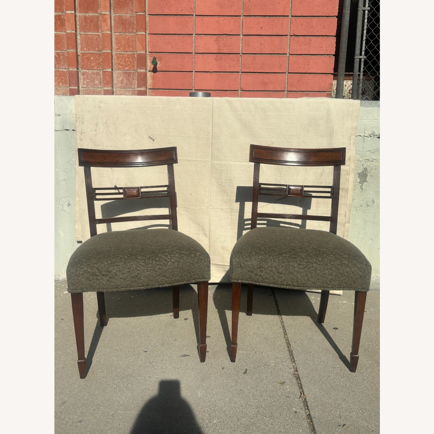 Set of Green Mahogany Boucle Chairs  - image-2