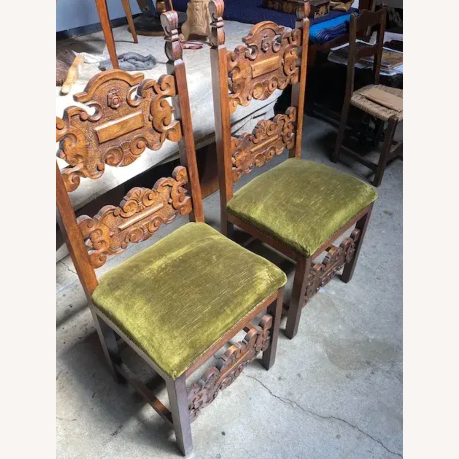 Italian Hand Carved Chairs in Walnut Circa 1900s - image-2