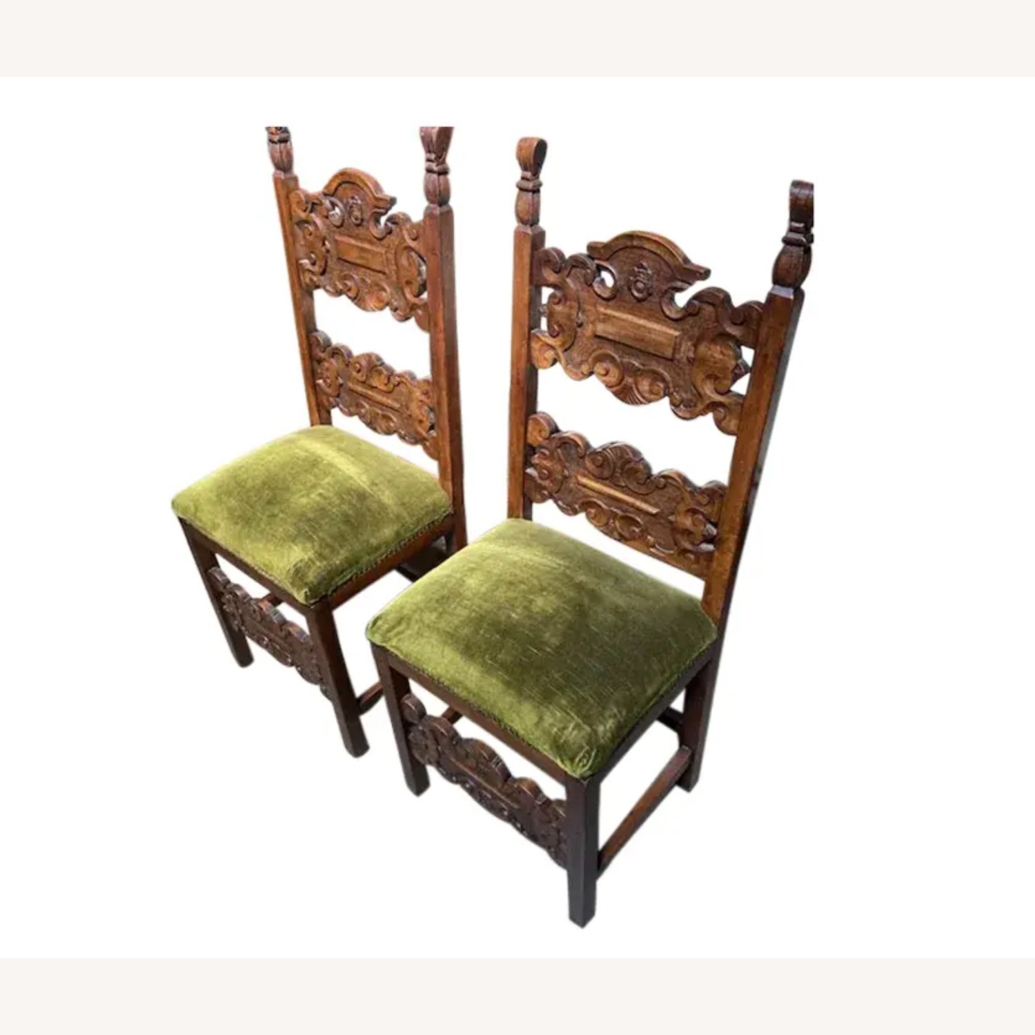 Italian Hand Carved Chairs in Walnut Circa 1900s - image-1