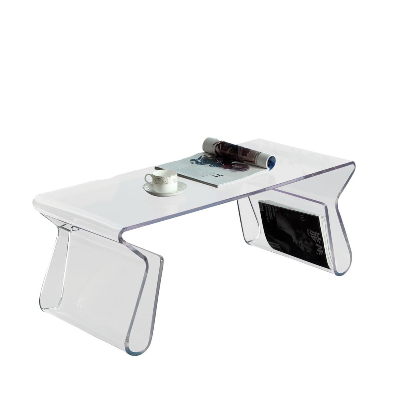Clear Acrylic Coffee Table with Magazine Storage - image-1