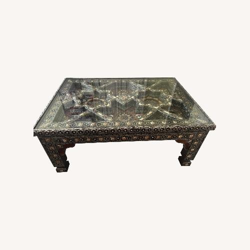 Used Moroccan Handmade Bone Inlay Wood and Metal  Table for sale on AptDeco