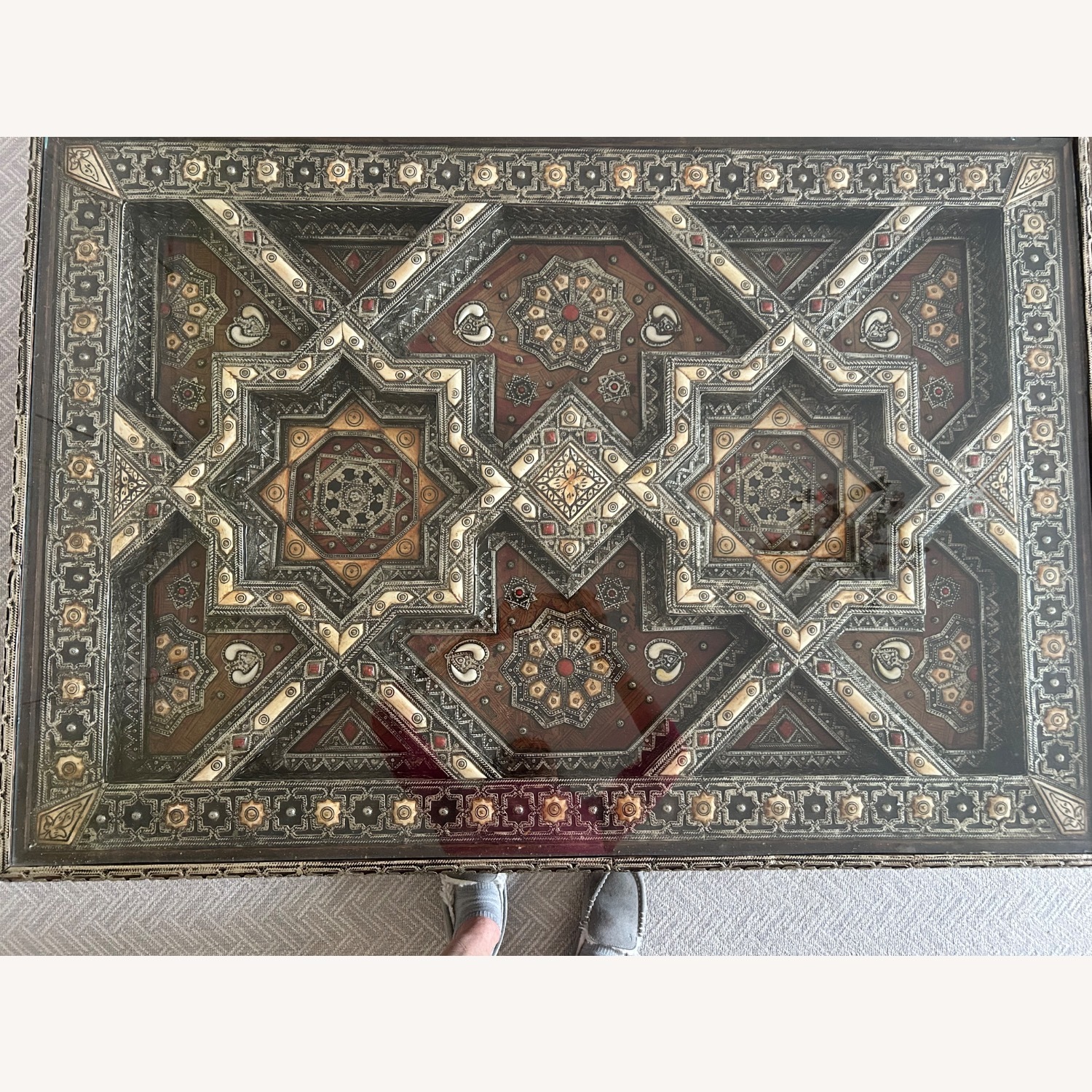 Moroccan Handmade Bone Inlay Wood and Metal  Table - image-3