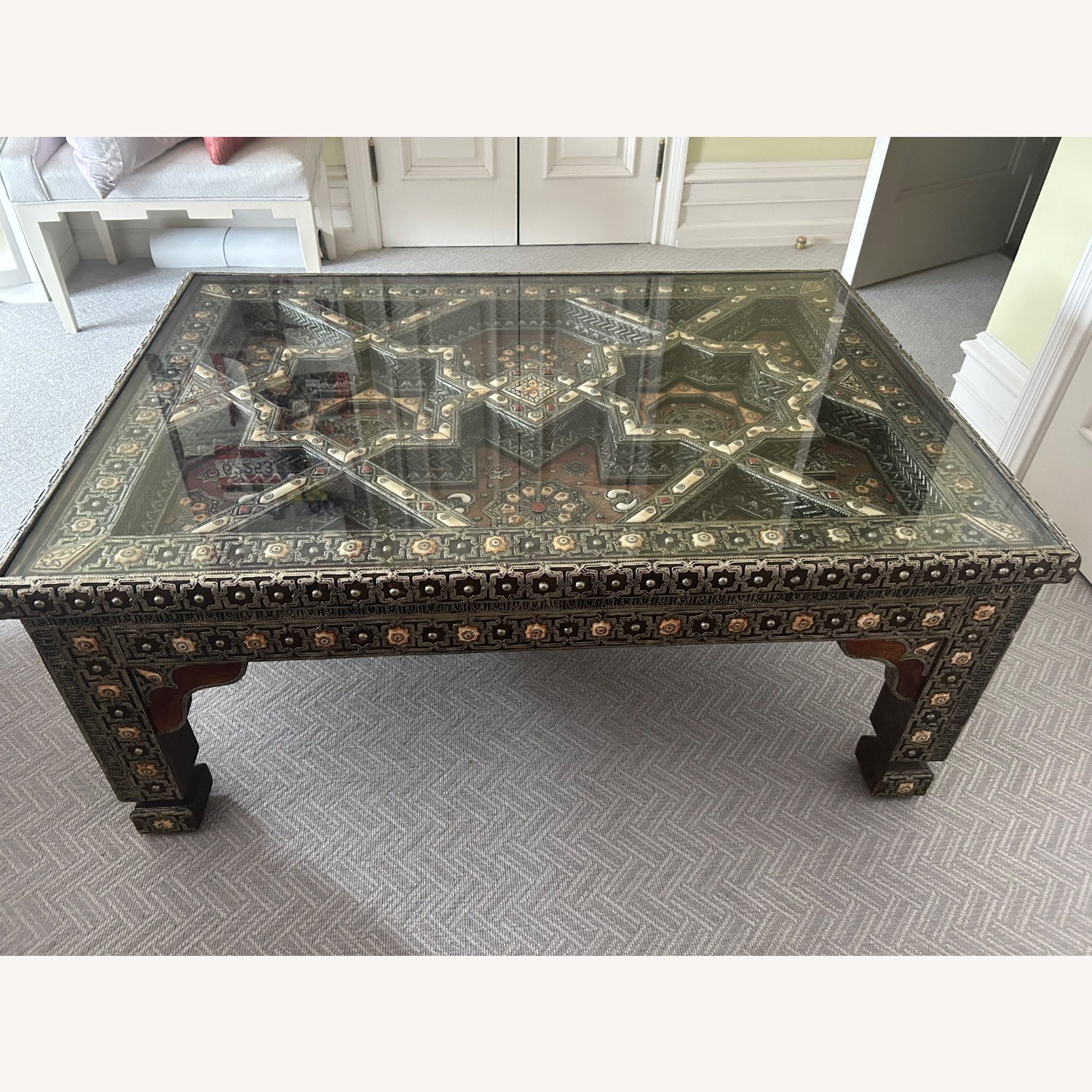 Moroccan Handmade Bone Inlay Wood and Metal  Table - image-1