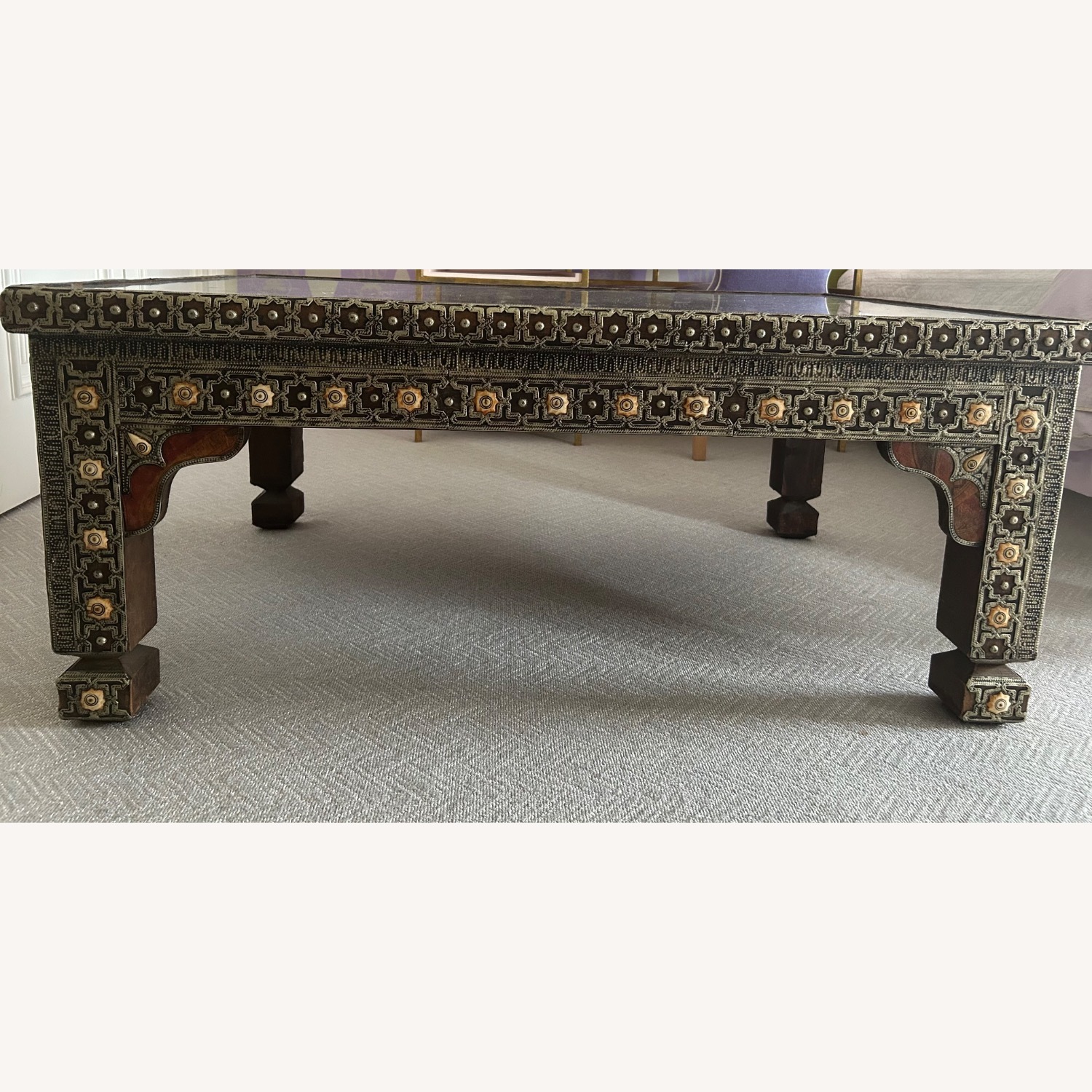 Moroccan Handmade Bone Inlay Wood and Metal  Table - image-2