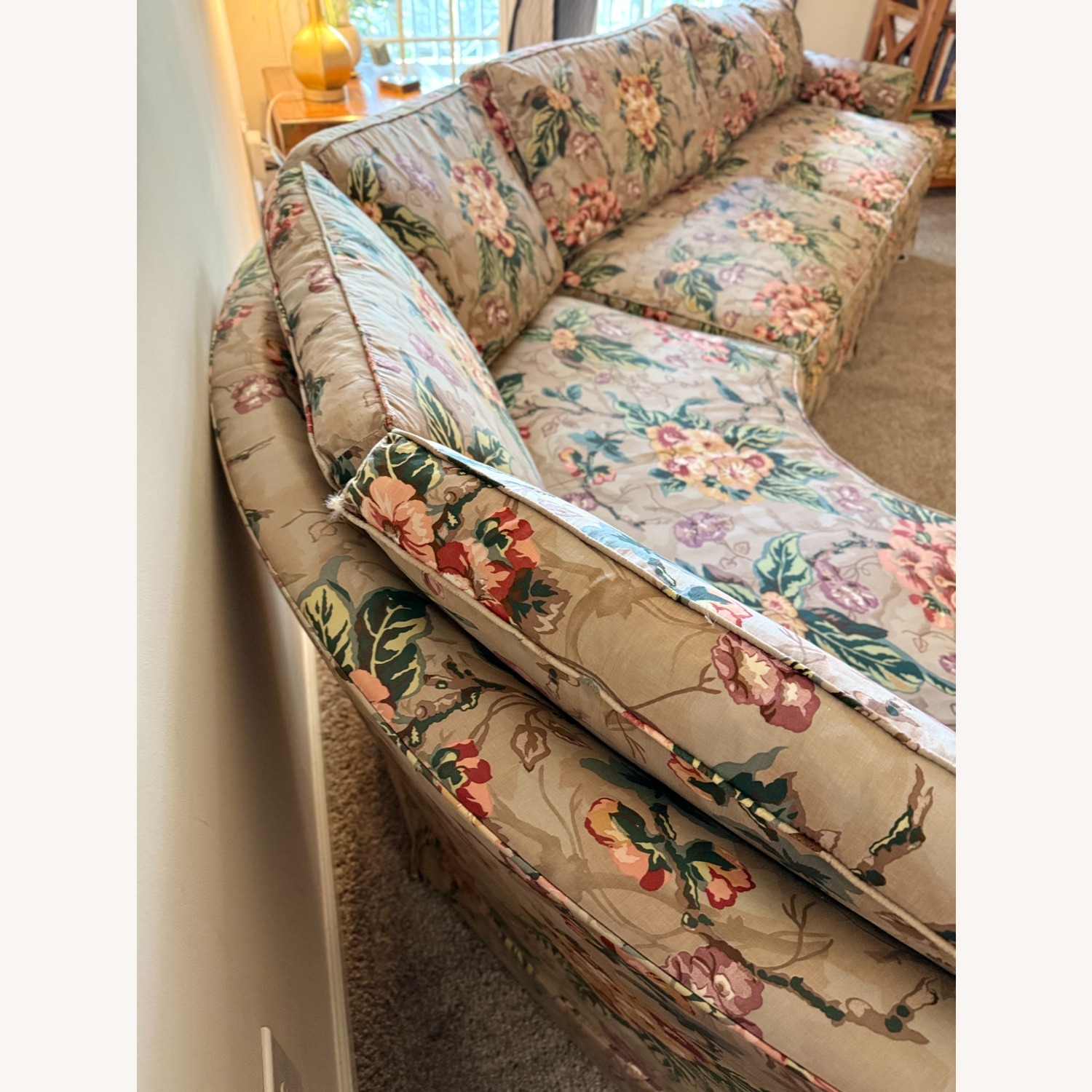 1990's Custom Taupe Floral 3-Piece Sofa - image-9