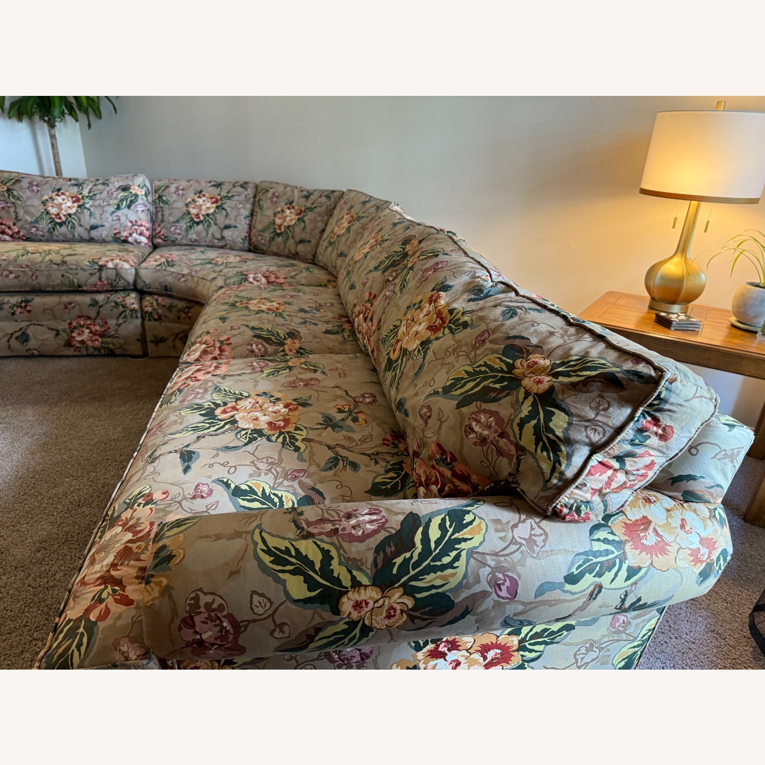 1990's Custom Taupe Floral 3-Piece Sofa - image-24