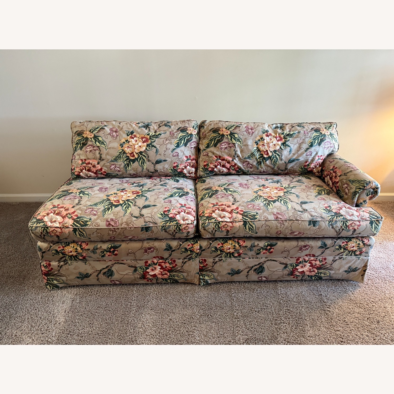 1990's Custom Taupe Floral 3-Piece Sofa - image-28