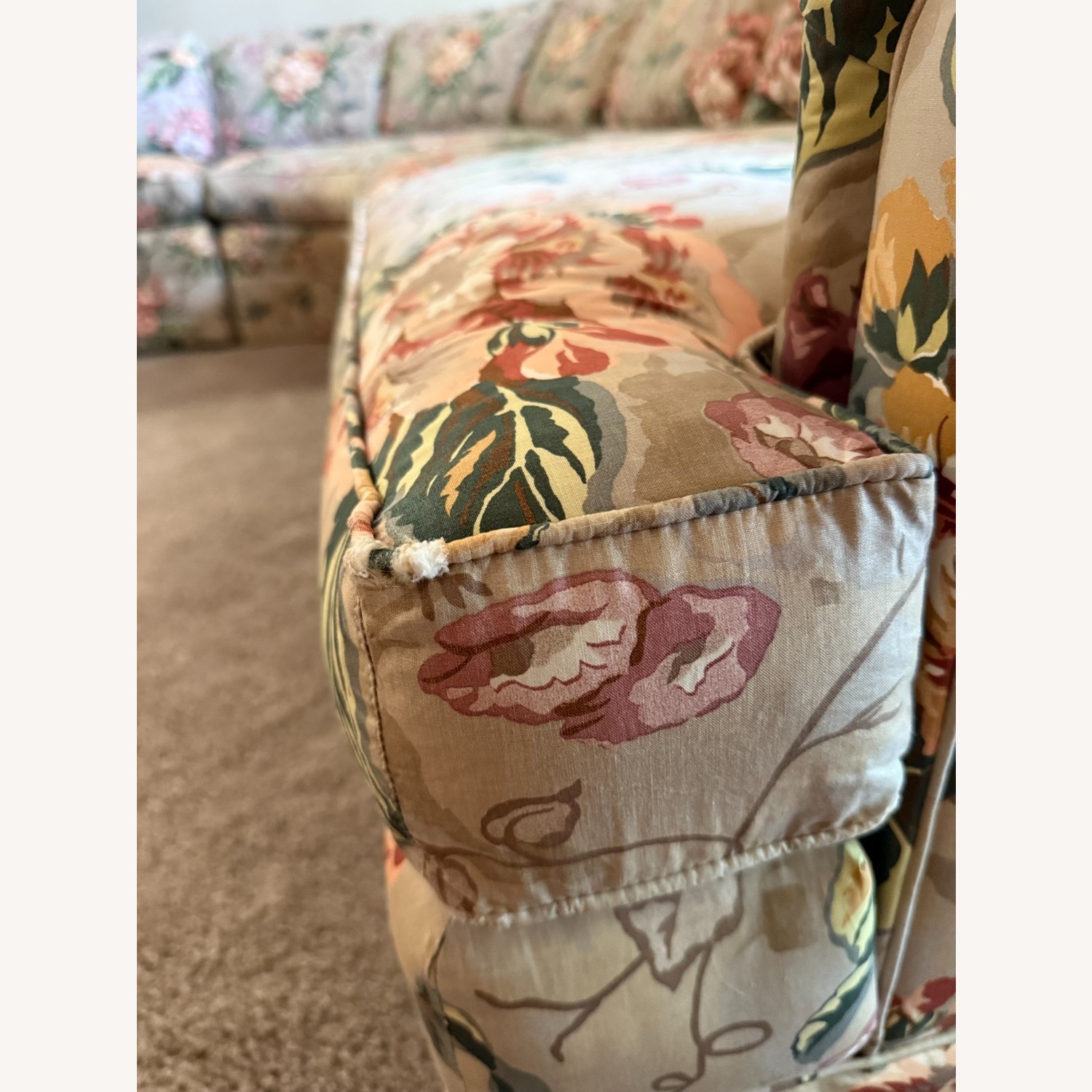 1990's Custom Taupe Floral 3-Piece Sofa - image-12